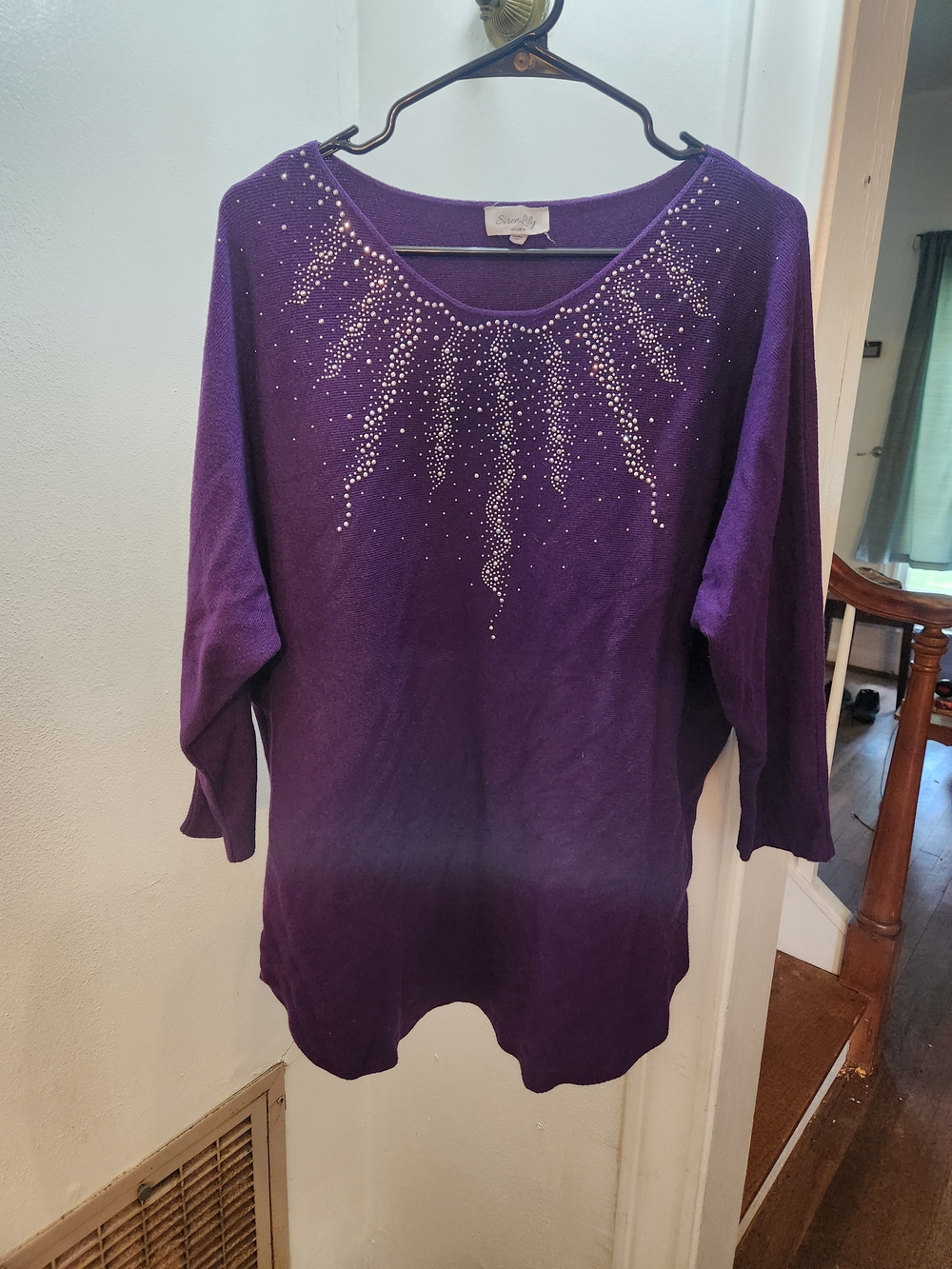Siren Lily Purple Scoop Neck Sweater with Rhinestone Detail